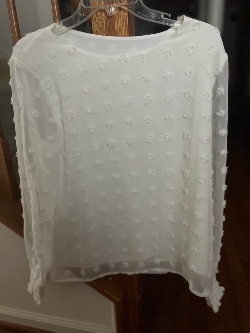 Women's White Textured Dot Long-Sleeve Top